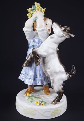 Meissen girl with goat 1st choice - Erich H&Ouml;SEL,. porcelain, blue sword mark 1st choice, knob 