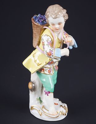 Meissen Gardener's Child Boy with Wine Basket 1st choice - J.J. KAENDLER,. porcelain, blue sword 