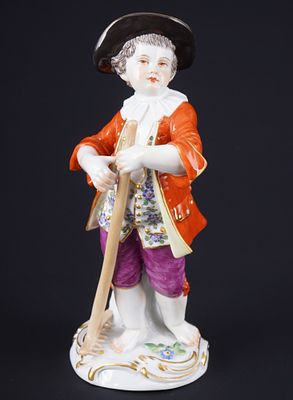 Meissen Gardener's Child boy with rake 1st choice - J.J. KAENDLER,. porcelain, blue sword mark 