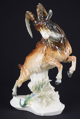 Karl Ens capricorn with lizard - Anton B&Uuml;SCHELBERGER,. porcelain, green mill mark, design by 