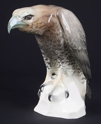 R&ouml;rstrand eagle on rock - Waldemar LINDSTR&Ouml;M,. porcelain, Denmark, green company mark, design by 