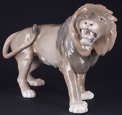 Bing & Gr&ouml;ndahl large striding lion - Laurits JENSEN,. porcelain, blue/green company mark, with 