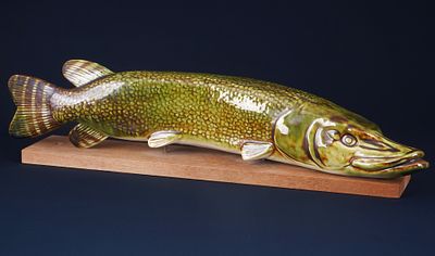 Gustavsberg Stim large pike - Sven WEJSFELT,. stoneware, Sweden, with press mark and sticker 