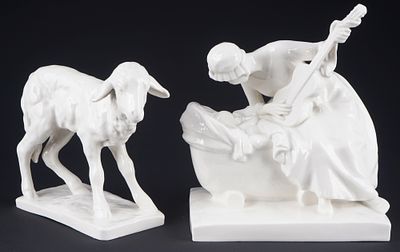 Dressel Kister & Cie. mother with child and a lamb,. Porcelain, blue company mark around 