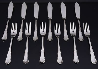 Wilkens Dresdner Barock 800 Silber Fischbesteck f&uuml;r 6 Personen, 
800 Silber, Deutschland / 