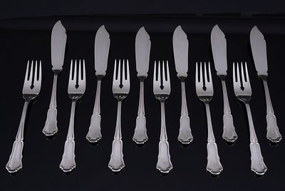 Wilkens Dresdner Barock 800 Silber Fischbesteck f&uuml;r 6 Personen, 
800 Silber, Deutschland / 