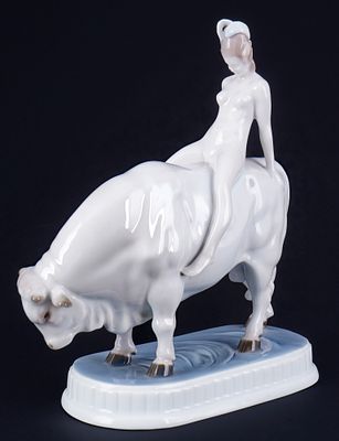 Rosenthal Europa auf Stier - Adolf OPPEL, 
Porzellan, gr&uuml;ne Firmenmarke, Entwurf von Adolf OPPEL 