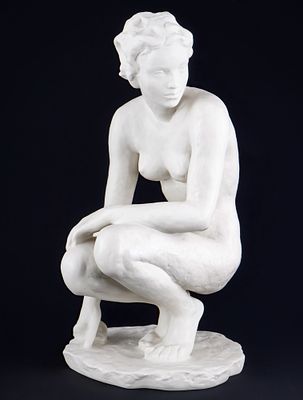 Rosenthal Die Hockende "41,5 cm" - Fritz KLIMSCH, 
Biskuitporzellan, gr&uuml;ne Firmenmarke, Entwurf 