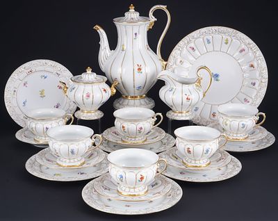 Meissen X-Form Streubl&uuml;mchen Kaffeeservice f&uuml;r 6 Personen 1.Wahl, 
22-teiliges Porzellan, blaue 