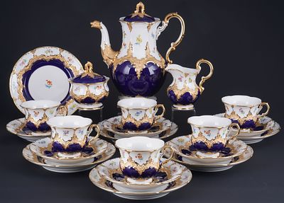 Meissen B-Form Streubl&uuml;mchen kobaltblau Kaffeeservice f&uuml;r 6 Personen, 
21-teiliges Porzellan 