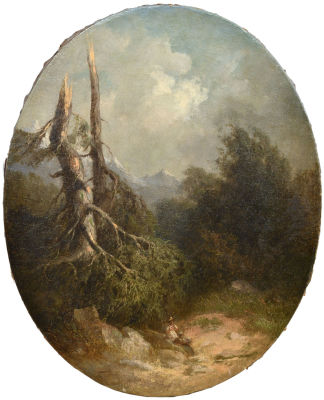 &laquo;Под старой елью&raquo;. Эрасси М. С. (1828-1898) -? (под вопросом) . 
Холст, масло, 44,5х36 см. 