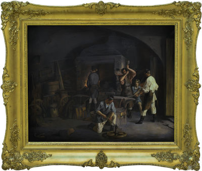 &laquo;В кузнице&raquo;. Плахов Лавр Кузьмич (1810-1881) 
Холст, масло, 1840-е гг., 74х87,5 см 
Экспертиза ГРМ.