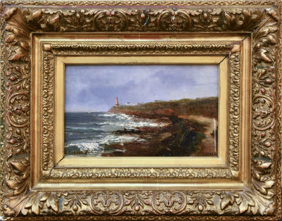&laquo;Маяк. Этрета&raquo;. Боголюбов А.П.(1824-1896) -? (под вопросом). 
Доска, масло, подпись: &laquo;A. 