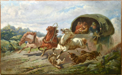 &laquo;Нападение волков&raquo;. Рубо Ф. А. (1856-1928) -? (под вопросом) . 
Холст, масло, подпись: &laquo;Ф. А. 