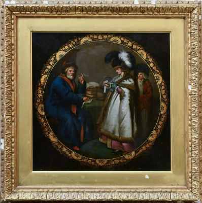 &laquo;Доверчивая леди и астролог&raquo;. Джон Рафаэль Смит (1752-1812) 
Цинк, масло, XIX век, 32,5х32,5 