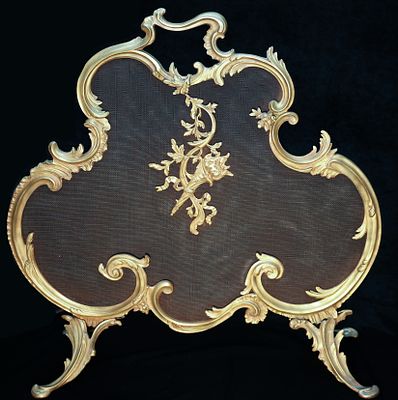 Экран каминный в стиле рококо. Бронза, литьё, чеканка, золочение, монтировка, текстиль, 
Россия 