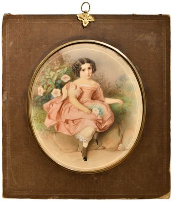 Владимир Иванович Гау (1816—1895). &laquo;Портрет девочки в саду&raquo;. 
Бумага, акварель, 1853 год 