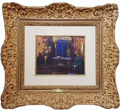 Константин Алексеевич Коровин (1861 – 1939). &laquo;Интерьер&raquo;. 
Картон, масло, 1910-е - начало 1920-х. 