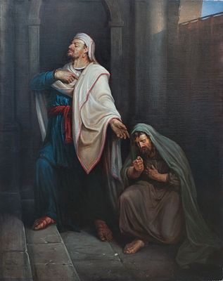 Егор Фёдорович Урлауб (1844-1914). &laquo;Мытарь и фарисей&raquo; (Евангелие от Луки 18:9-14) 
Холст, масло 