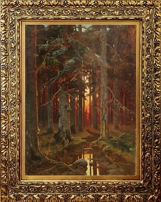 Юлий Юльевич Клевер (850-1924). &laquo;Закат в лесу&raquo;. 
Холст, масло, подпись и дата: &laquo; 
Юлiй Клеверъ 