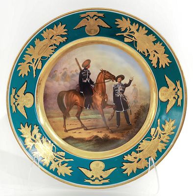 Императорский фарфоровый завод. Период Николая I. 
Автор росписи Доладугин С. 
Бирюзовая серия 