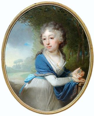 Владимир Лукич Боровиковский (1757 – 1825). &laquo;Портрет неизвестной с медальоном в руке&raquo;. 
Луженое 