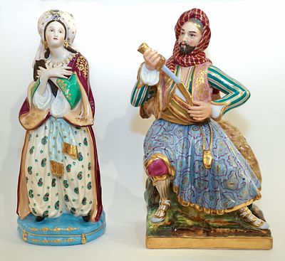 Императорский фарфоровый завод. Период Николая I. 
Парные ароматические флаконы в виде фигур в 