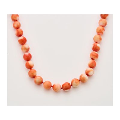 Collar con cuentas esféricas de 14 mm. de rama de coral blanco teñido con cierre circular en 