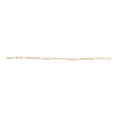 Pulsera de cadena modelo rolo en oro alternada por tríos de perlas cultivadas de 6 mm. Peso 