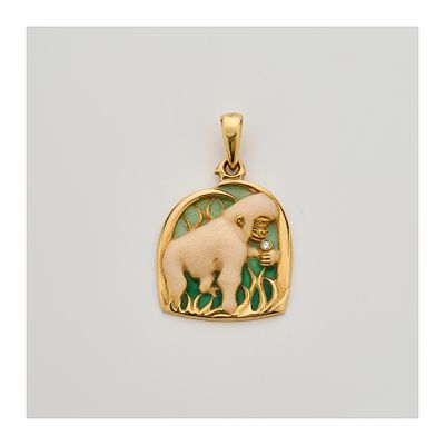 Colgante en oro con representación del gorila Copito de Nieve en esmalte y un diamante talla 