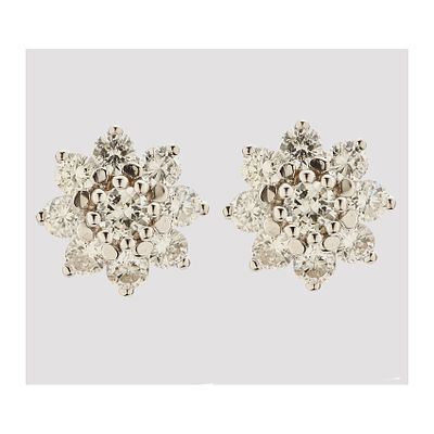 Pendientes rosetón en oro blanco con diamantes talla brillante engastados en garras. Peso 