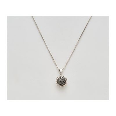 Colgante rosetón en oro blanco con diamantes talla brillante blancos y negros engastados en