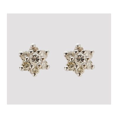 Pendientes rosetón en oro blanco con diamantes talla brillante engastados en garras. Peso