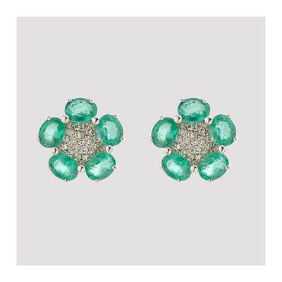 Pendientes rosetón en oro blanco con centro de pavé de diamantes talla brillante y orla de