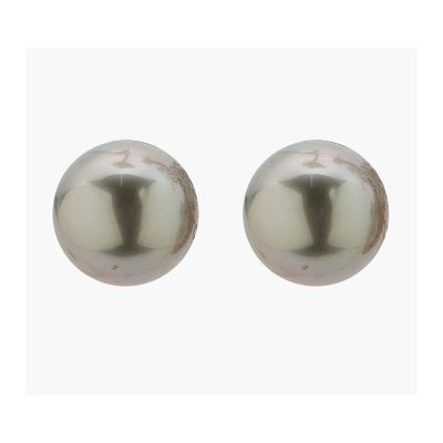 Pendientes con perla cultivada tahit&iacute; de 10 mm. y cierre a presi&oacute;n en oro.