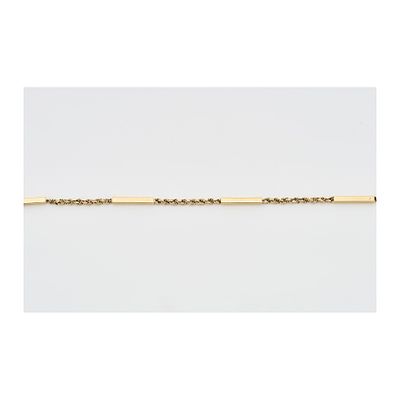 Pulsera en oro con cordón y barrita alternados. Peso total: 5 gr. Long.: 19,5 cm.