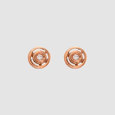 Pendientes en oro rosa con diamante talla brillante engastado en chat&oacute;n. Peso diamantes: 0,05 