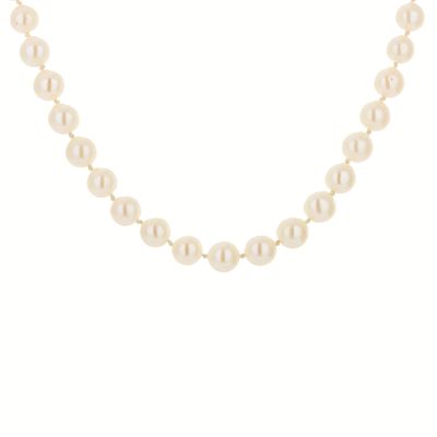 Collar de perlas cultivadas de 7,5-8 mm. con terminales y cierre dise&ntilde;o reasa marinera en oro. 