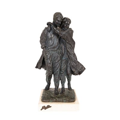 Andres Peralta (Espa&ntilde;a, s.XX) Juventud. Escultura en bronce patinado sobre peana en m&aacute;rmol 
