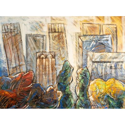 Manel Pujol Baladas (Vic, Barcelona, 1947) Sin t&iacute;tulo. T&eacute;cnica mixta y collage sobre tela. 