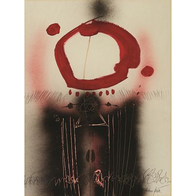 Escuela catalana, s.XX. Composici&oacute;n. T&eacute;nica mixta sobre papel. Firmado Antonio Prim. 63 x 48 cm.
