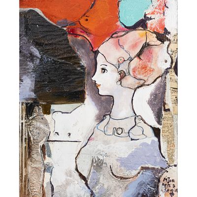 Miquel Torner de Semir (Santa Pau, Girona, 1938) Perfil femenino. T&eacute;cnica mixta sobre tela. 