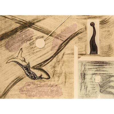 Ferran Soriano (Barcelona, 1944) Somni amb espai clos. Grabado al aguafuerte y collage. Firmado 