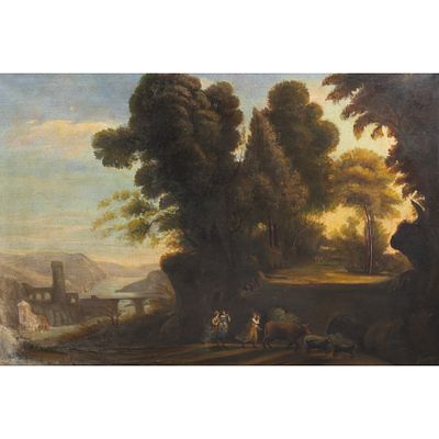 Escuela francesa, s.XIX. Paisaje. &Oacute;leo sobre tela. 89 x 130 cm. Presenta desperfectos en la 