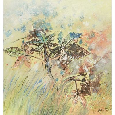 Jordi Andreu Fresquet (Badalona, Barcelona, 1940) Hojas. T&eacute;cnica mixta sobre papel. Firmado. 35 