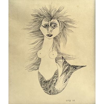 Bruno Epple (Rielasingen, Alemania, 1931) Sirena. Dibujo a plumilla sobre papel. Firmado y 