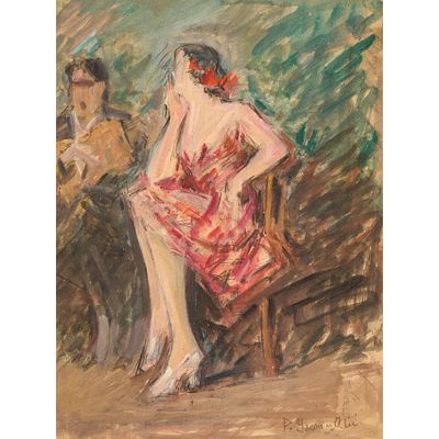 Pere Isern Ali&egrave; (Barcelona, 1876-1946) Tablao. T&eacute;cnica mixta sobre papel. Firmado. 31 x 23 cm.