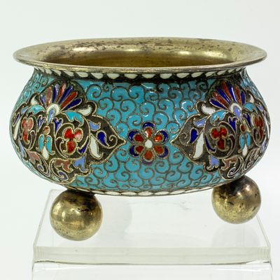 Серебряная солонка 84 пробы с эмалью на шариках, клеймо ГК - Клингерт Густав Густавович, 84ил. Ко 