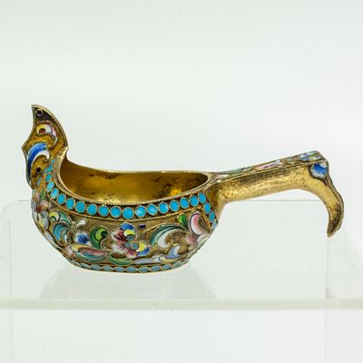 Серебряный ковш 84 пробы с эмалью, клеймо МЗ - Зорин Михаил Михайлович. Код: 00-00000569. 