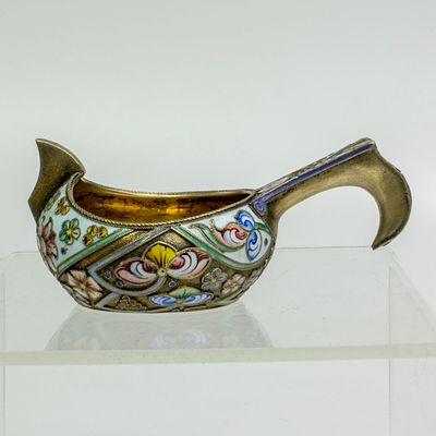 Серебряный ковш 88 пробы с эмалью, 11МА. Код: 00-00000568. 
Размер (мм): 36х48х84. 
Вес (гр): 46 